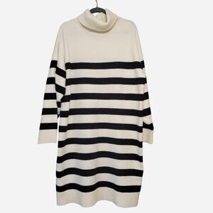Nine West Women's XL Black White Stripe Cowl Neck Sweater Midi Dress Classic